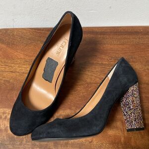 J. Crew Black Heels with Glitter Block Heel
